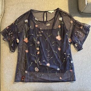 Women’s Lucky Brand Small Floral Embroidered Sheer Top